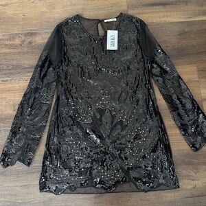 12th Tribe Black Sequin Long Sleeve Dress